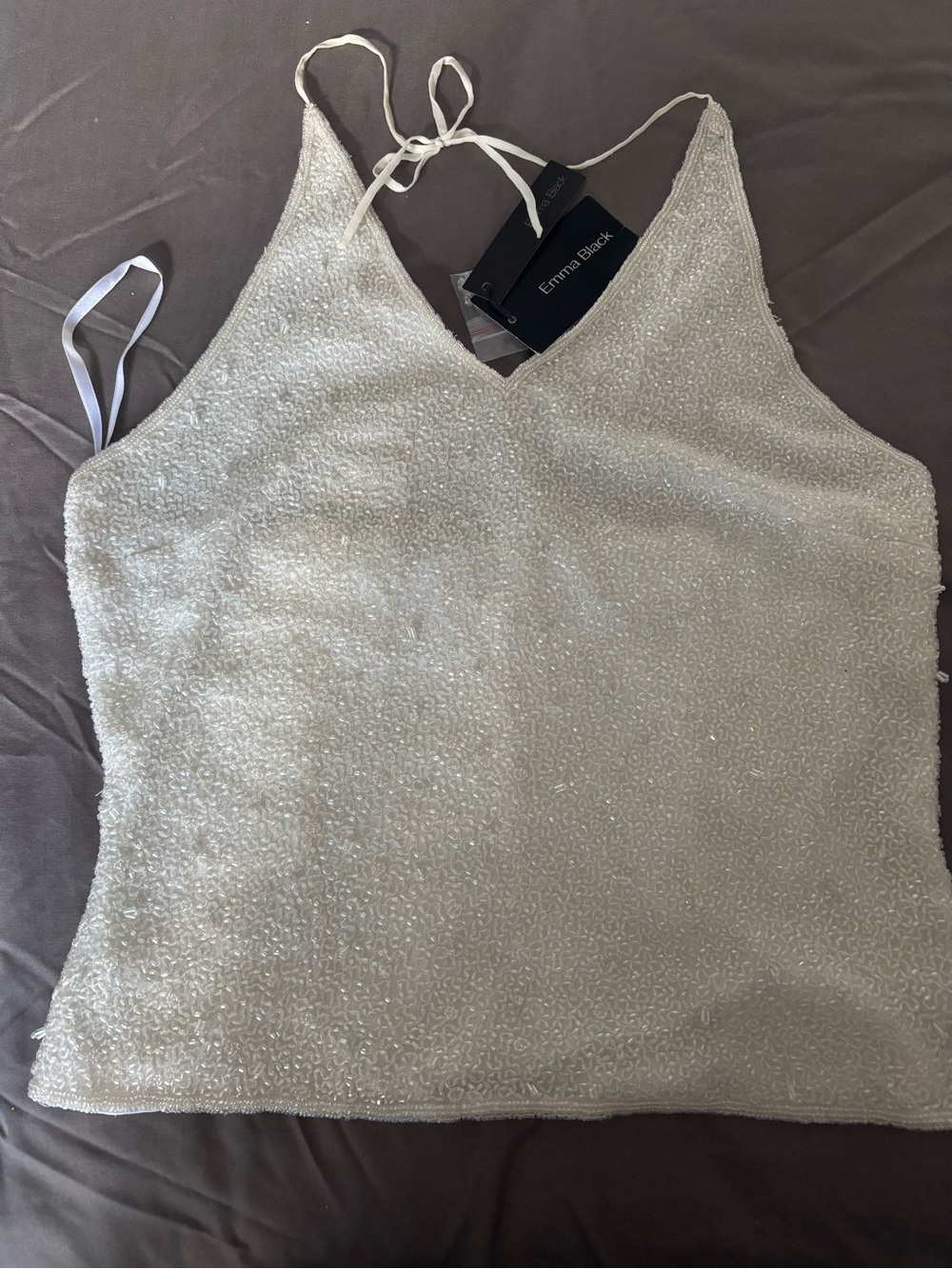Emma Black Ivory Beaded Halter Camisole